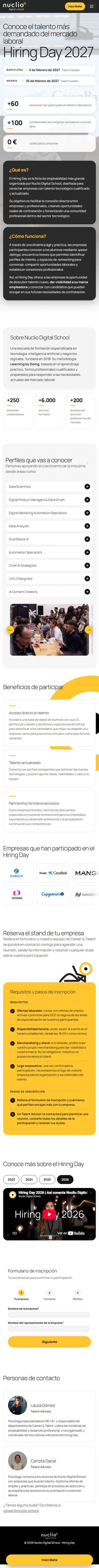Web del Hiring Day en móvil